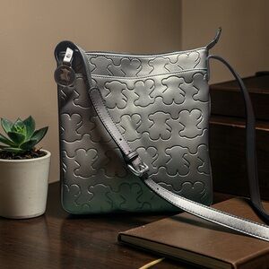 Tous Crossbody Bag Gunmetal w/Adjustable Strap & silver hardware